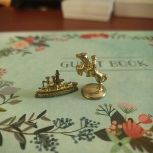 2 Gold Tone Monopoly Tokens Battleship Horse & Rider Tiny Miniatures Crafts
